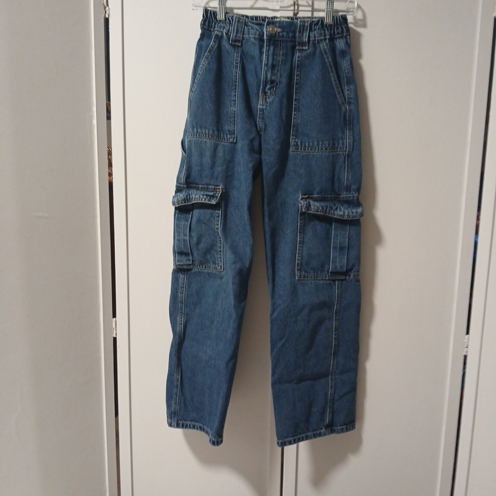 WAX JEAN Jeans Womens S Cargo High Waist Skater Denim Loose Baggy Blue